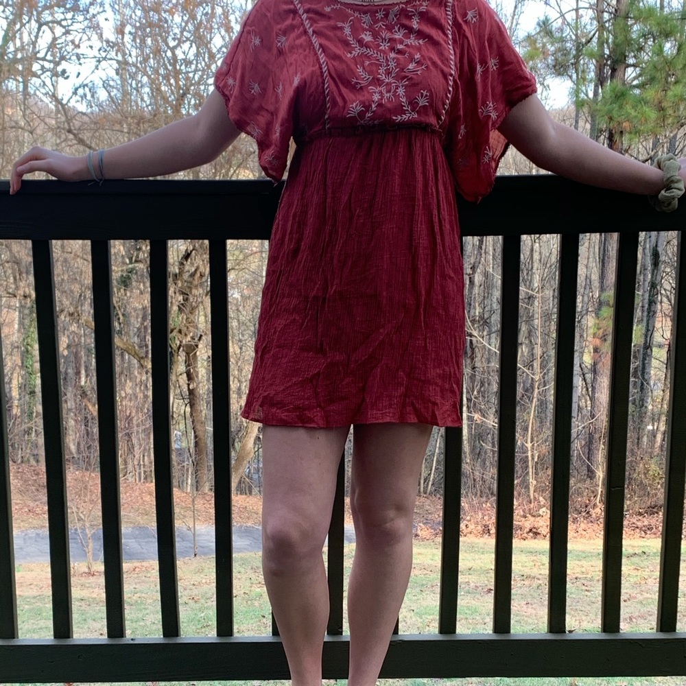 High Waisted Burnt Orange Embroidered Dress